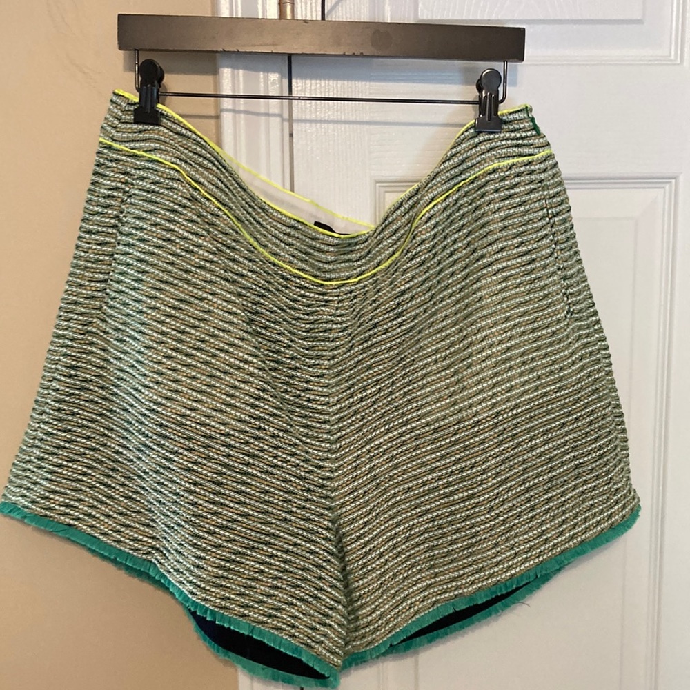 JCrew tweed shorts with neon piping